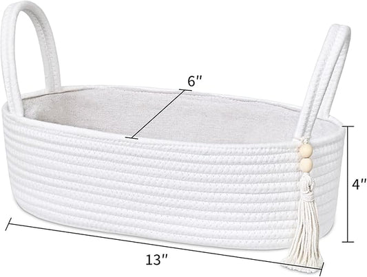 ABenkle Small Storage Basket for Toilet Tank Top - Jute Rope Woven Organizer with Handle, Boho Countertop Bathroom Decor, Toilet Paper Holder, 13x6x4 Inch