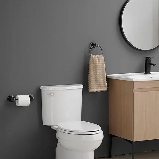 RUMOSE Toilet Paper Holder and Hand Towel Ring Oil Rubbed Bronze Wall Mount Bathroom Hardware Accessories 2 PCS Set Flexible Pivoting Toilet Tissue Roll Holder and Towel Hanger, Stainless Steel - ModernBath