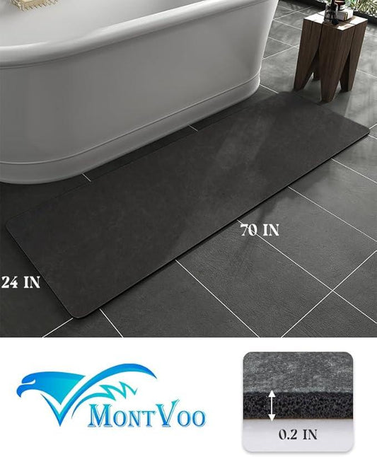 MontVoo -Bath Mat Rug-Rubber Backing Non Slip Quick Dry Absorbent Thin Bathroom Rugs Fit Under Door-Faux Suede Surface Bathroom Floor Mats-Shower Rug for in Front of Bathtub Shower Dark Grey 24"X70" - ModernBath