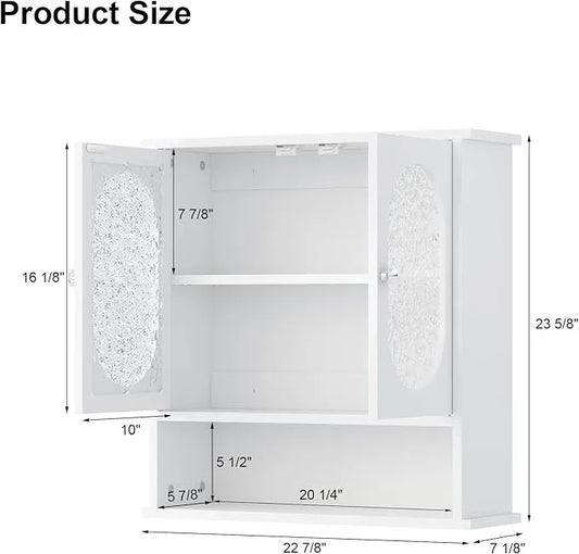 Medicine Cabinet for Bathroom,2 Acrylic Doors White Oval Bathroom Wall Cabinet,Over Toilet Storage Cabinet for Laundry Room/Kitchen/Living Room,Surface Mount Medicine Cabinets 23x24 - ModernBath