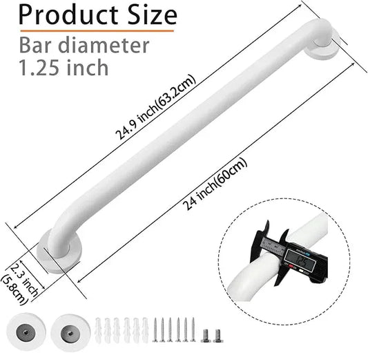 Rackickyer Shower Grab Bar, 2 Pack 24 Inch White Bathroom Grab Bar, 1.25" Diameter 304 Stainless Steel Anti-Slip Grab Bars for Bathtubs and Showers, Handicap Shower Grab Bar for Seniors Elderly - ModernBath