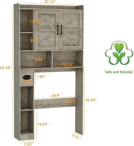 Vabches Over The Toilet Storage Cabinet, Farmhouse Storage Cabinet Over Toilet with 2 Barn Door & Toilet Paper Holder Stand,Home Space-Saving Toilet Rack, for Bathroom, Restroom, Laundry - ModernBath