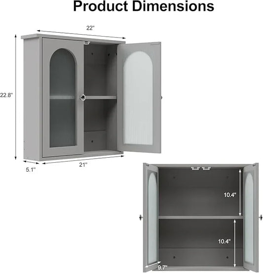 Bathroom Wall Cabinet,Medicine Cabinets Wall Mounted with Arched,Bathroom Medicine Cabinet Over Toilet,Surface Mount Medicine Cabinet for Laundry Room,Kitchen,Grey Storage Cabinet 22x23 - ModernBath