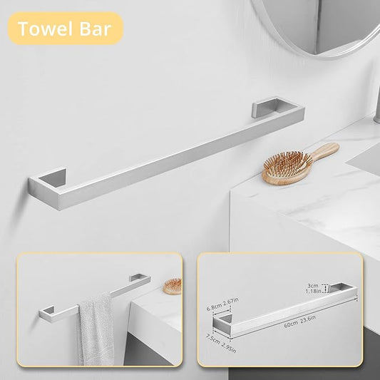 Fapully 23.6-Inch 6 Piece Bathroom Hardware Accessories Set Stainless Steel Wall Mounted Brushed Nickel Include Towel Bar,Hand Towel Holder,Toilet Paper Holder,Robe Towel Hook,Coat Hook,Towel bar Set