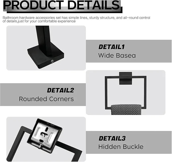 10-Piece Matte Black Bathroom Hardware Accessories Set Including 23.6 Inch Bath Towel Bar, Towel Rings, Bath Toilet Paper Holders, Robe Towel Hooks Set for Bathroom Stainless Steel Wall Mounted - ModernBath