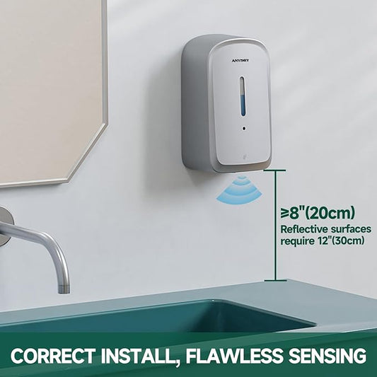 anydry Commercial Automatic Soap Dispenser Large 34oz/1000ml Capacity Wall-Mounted Touchless Liquid Dispenser for High-Traffic Restrooms, Offices, Hospitals Model AD1220S Silver