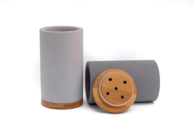 Matani Bamboo Toothbrush Holder Diatomite Tooth Brush Organizer - Storage Stand for Small Bathroom & Counter - Removable Base & Drain Holes, Water-Absorbent & Quick-Drying (Off White & Black) - ModernBath