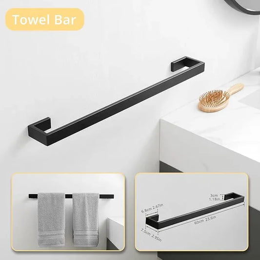 Fapully 23.6-Inch 6 Piece Bathroom Hardware Accessories Set Stainless Steel Wall Mounted Matte Black Include Towel Bar,Hand Towel Holder,Toilet Paper Holder,Robe Towel Hook,Coat Hook,Towel bar Set. - ModernBath