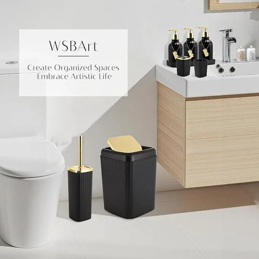 WSBArt 17PCS Bathroom Accessories Bathroom Set Black Bathroom Accessories,Toilet Brush, Trash Can, Qtip Holder Dispenser& 3PCS Soap Dispenser - ModernBath