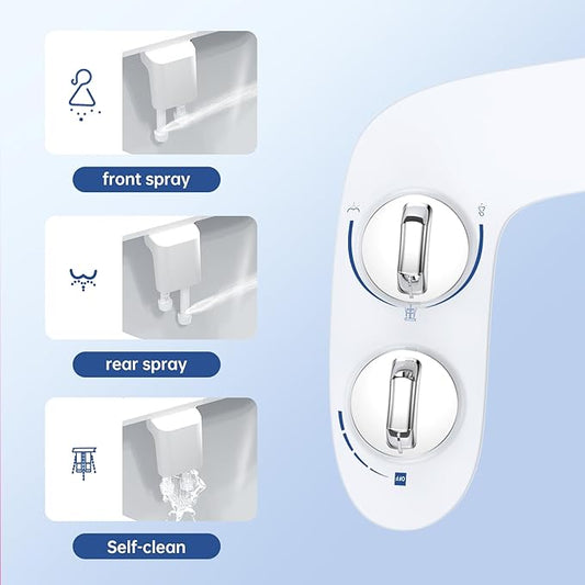 Bidet Attachment for Toilet, Toilet Bidet with Dual Self-Cleaning Nozzles, Rear and Feminine Wash, Adjustable Spray Pressure, Easy Installation, Hygienic Bathroom Accessory