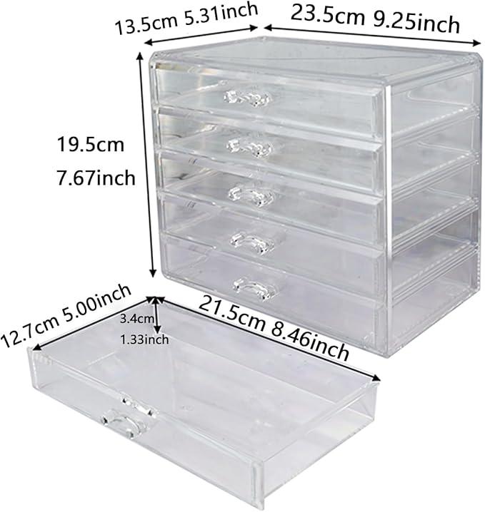 Guolich 5 Tier Nail Art Decoration Storage Box,Acrylic Make Up&Jewelry Organizer with Drawers, Cosmetic Storage for Dresser Countertop and Bathroom,Transparent Acrylic Nail Art Jewelry Accessories - ModernBath
