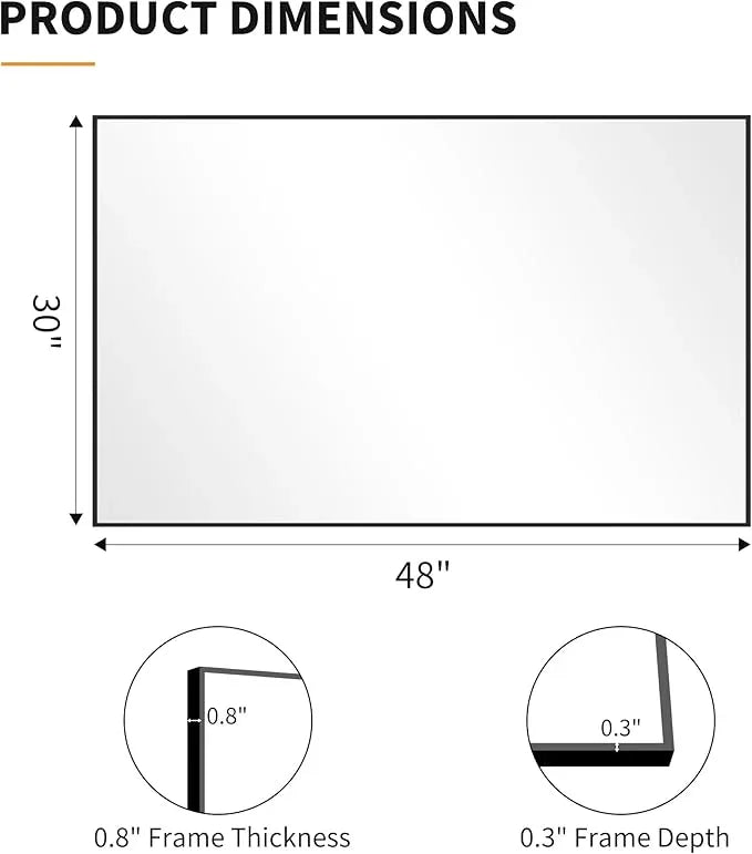 KOCUUY Black Rectangle Mirror, 30"x48" Bathroom Mirrors for Over Sink, Large Black Wall Mounted Mirror, Metal Framed Mirror for Wall, Vanity Mirror for Bathroom Living Room Bedroom Dining Room - ModernBath