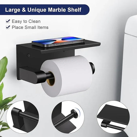 5-Piece Towel Bar Set Black Bathroom Hardware Accessories Set Upgraded Toilet Paper Holder with Shelf Towel Holder Set for Bathroom Stainless Steel Wall Mounted - ModernBath