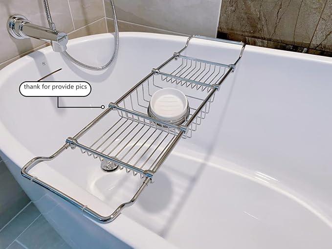 Magionline Brass Over Bathtub Racks Expandable Bath Caddy for The Elegant Tub Chrome Polished - ModernBath