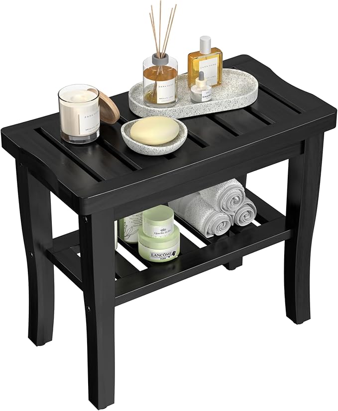 Bamboo Black Shower Bench Stool Shower Chair Seat Adult Women Her Sister Aunt Wife Hustband Lady Auntie Titi Bestie Soul Happy Christmas Xmas Birthday Gifts Cool Unique Aesthetic 30 40 60 70 Year Old