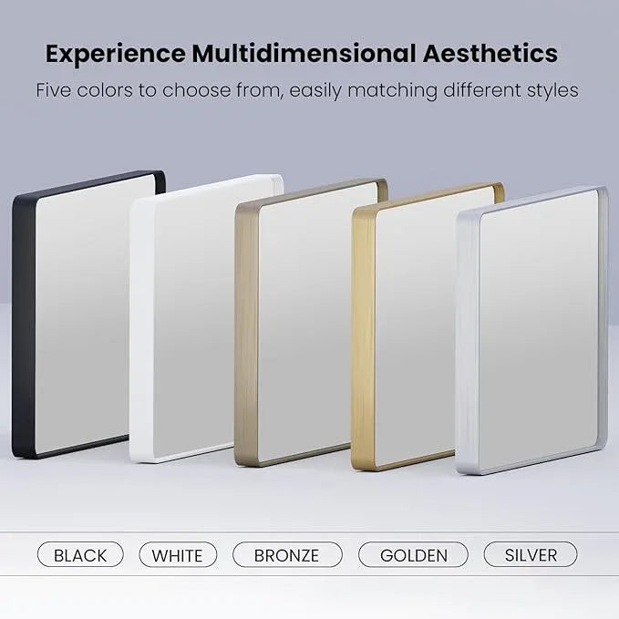 JISOSO White Bathroom Mirror 36x36 Inch, White Metal Framed Bathroom Mirror for Wall, Rounded Rectangle Matte Bathroom Vanity Mirror, Tempered Glass, Anti-Rust, Horizontal/Vertical - ModernBath