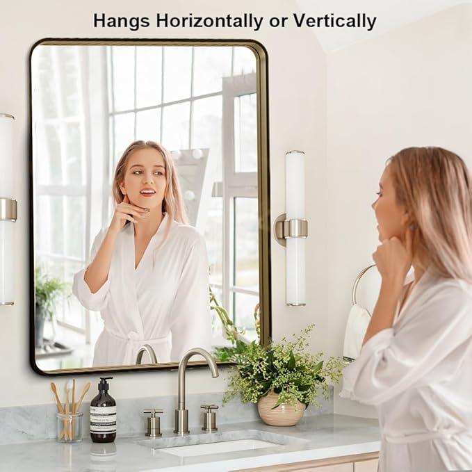 miroro Bronze 60x30 Inch Metal Framed Mirror for Wall, Large Rounded Rectangle Mirror, Anti-Rust, Tempered Glass, Hangs Horizontally or Vertically - ModernBath