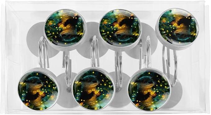 Cute Otter Shower Curtain Hooks Rings, Stainless Steel Rust Proof Shower Curtain Hooks, Decorative Shower Hooks for Bathroom Shower Rods Curtains, Set of 12 - ModernBath