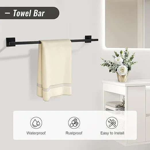 YACVCL Matte Black Towel Bar Set 10-Piece Bathroom Hardware Accessories Set,Black Bathroom Towel Holder Set 23.6 Inch Towel Bar Stainless Steel Wall Mounted Towel Rack Set - ModernBath