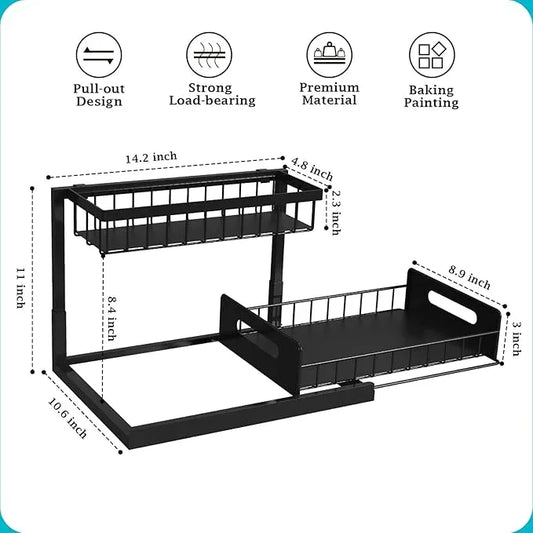 REALINN Under Sink Organizer, Pull Out Cabinet Organizer Slide Out Sink Shelf Cabinet Storage Shelves, Storages for Kitchen Bathroom, Black, 2 Pack - ModernBath