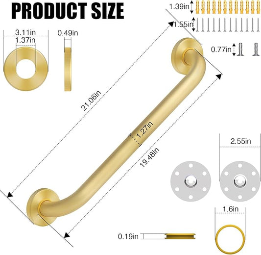 ROTHLEY 18 Inch Grab Bar for Bathtubs and Showers: Stainless Steel Shower Grab Bar Wall Mounted Shower Handle with Concealed Screws Anti Slip Saft Handle for Elderly Seniors (Brass)