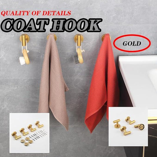 GERZWY Gold Stainless Steel Towel Hook Wall Mounted Robe Hook Heavy Duty Coat Hook Luxury Hooks for Bathroom Hotel 4 Pack AG1307B-BE - ModernBath