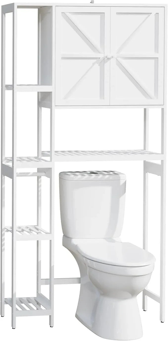 Bamboo Over The Toilet Storage, Above Toilet Organizer Storage Shelf, Tall Freestanding Behind Toilet Rack, Tiered Bathroom Space Saver Shelving, Easy Assembly (White) - ModernBath
