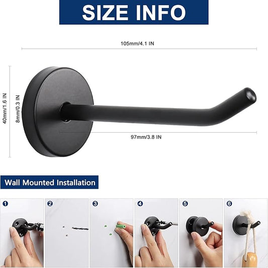 NearMoon Coat Hooks, Wall Mount Hooks for Hanging Hat Hurse Robe, 304 Stainless Steel Heavy Duty Towel Hangers for Bathroom Livingroom Hotel Kitchen Garage, 6 Pack (4 Inch, Matte Black)