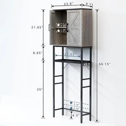 Over The Toilet Storage Cabinet, Bathroom Above Toilet Cabinet Organizer with Doors and Adjustable Shelves, Bathroom Shelf Organizer with Anti-Tip Device & Drain Rack, Grey - ModernBath