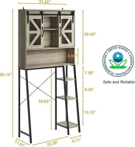 Vabches Over The Toilet Storage Cabinet, Farmhouse Storage Cabinet Over Toilet with Sliding Barn Door,Home Space-Saving Toilet Rack, for Bathroom, Restroom, Laundry(Grey). - ModernBath