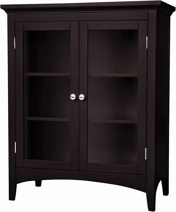Teamson Home Madison Wooden Floor Cabinet with 2 Glass Doors, Espresso - ModernBath