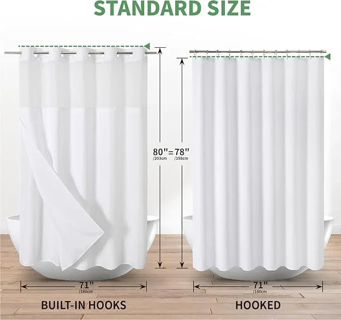 eachope Extra Long No Hook Shower Curtain with Snap-in Fabric Liner Set,Slub Textured Fabric Shower Curtains for Bathroom,Hotel Style Modern Shower Curtain,Water Repellent & Washable,71x86(84),White - ModernBath