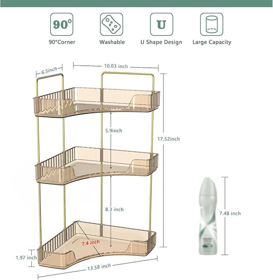 Webetop Countertop Bathroom Organizer 3 Tier Corner Organizer for Bathroom Counter Storage Makeup Organizer Shelf for Skincare, Cosmetic, Dresser, Toiletries Amber