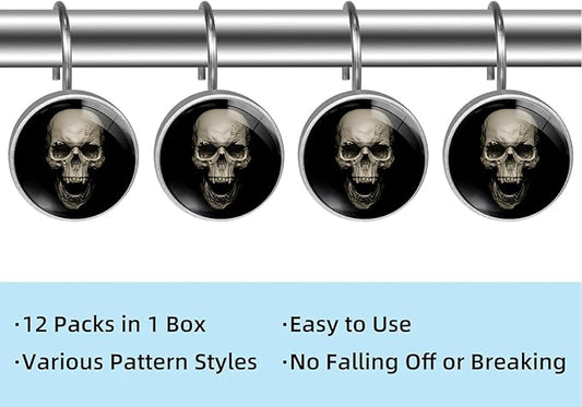 Skull Shower Curtain Hooks Set of 12 Rustproof Metal Shower Hooks for Curtains Rods Shower Curtain Rings for Bathroom Living Room Bedroom Decor