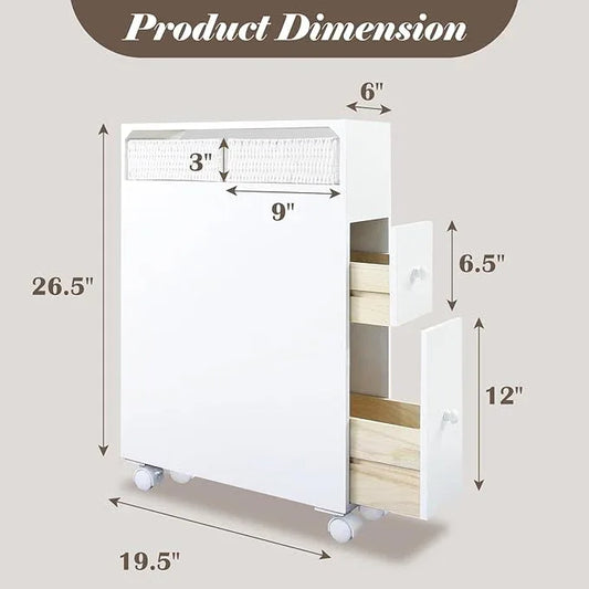 TY ARTS & CULTURE Bathroom Storage Cabinet One-Piece, Bathroom Floor Organizer with 2 Drawers, Bath Toilet Paper Holder for Small Space, No Installation & 360° Movable - ModernBath