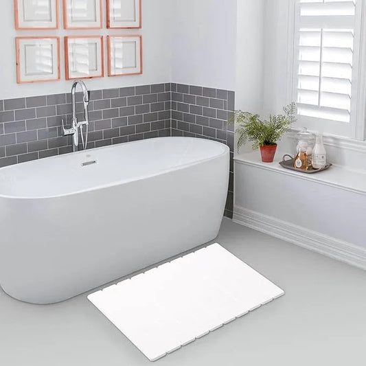 zmnklry Stone Bath Mat for Bathroom, Quick Dry Stone Drying Mat, Foldable Bathmats for Bathroom, 23.6 x 15.4 inch (White) - ModernBath