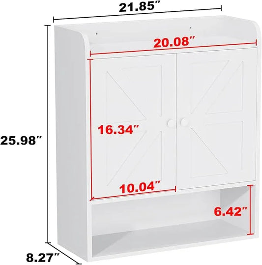 EasyCom Bathroom Cabinet Storage, Farmhouse Medicine Cabinet with Adjustable Shelves and Double Barn Doors, Over The Toilet Storage Cabinet for Bathroom, Kitchen, Living Room, White - ModernBath