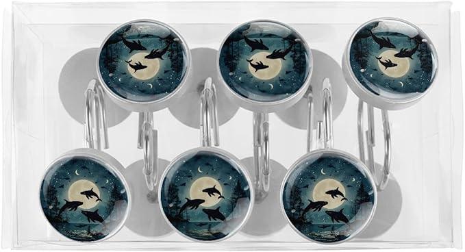12 Packs Jumping Whales Shower Curtain Hooks, Stainless Steel Glass Shower Curtain Rings for Bathroom, Rustproof Metal Curtain Rod Hooks - ModernBath