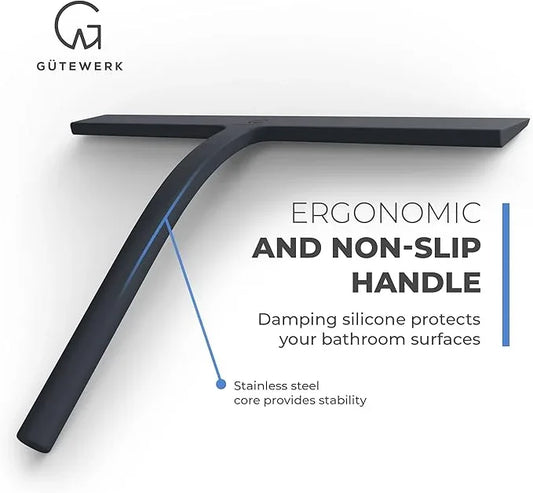 GÜTEWERK Shower Squeegee for Glass Doors, Silicone Window Squeegee, Bathroom and Glass Cleaning - Black - 11 Inch - ModernBath