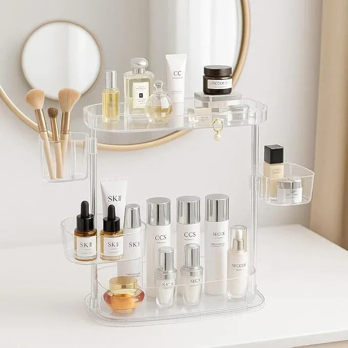 ACRYDECOR Clear Acrylic Makeup Organizer, Multi-Tier Cosmetic Storage Rack with Side Containers, Large Capacity Skincare Holder for Bathroom Counter, Vanity & Desk - ModernBath