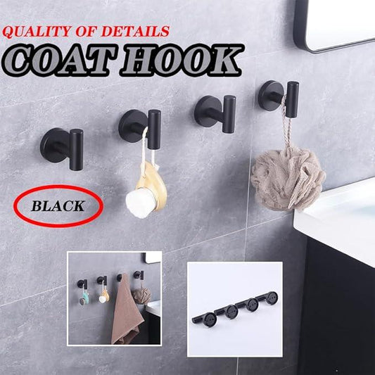 GERZWY Bathroom Matte Black Coat Hook SUS 304 Stainless Steel Towel/Robe Clothes Hook for Bath Kitchen Modern Hotel Style Wall Mounted 4 Pack AG1307B-BK - ModernBath