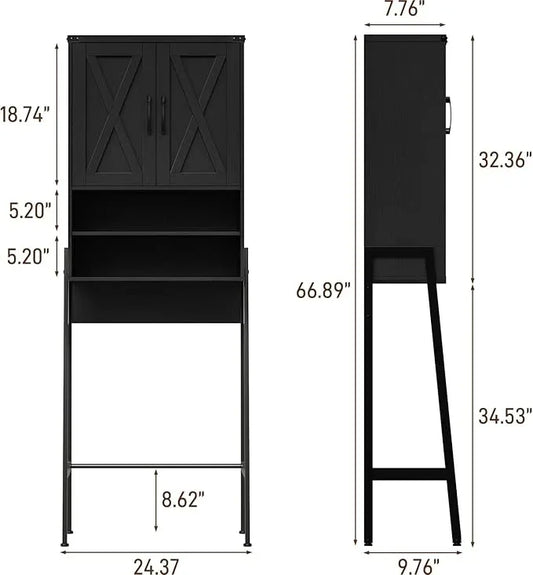 Vabches Over The Toilet Storage Cabinet, Farmhouse Over Toilet Storage Cabinet, Metal Frame with 2 Barn Doors, Home Space-Saving Toilet Rack for Bathroom, Toilet, Laundry Room,Black - ModernBath