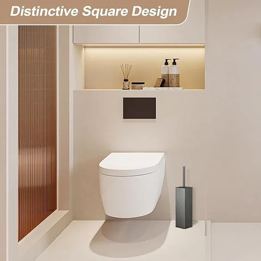 BGL Standing Toilet Brush and Holder GunGrey Aluminium Toilet Bowl Cleaner Brush and Holder for Bathroom Storage and Organization, Square Design Sturdy and Space Saving - ModernBath