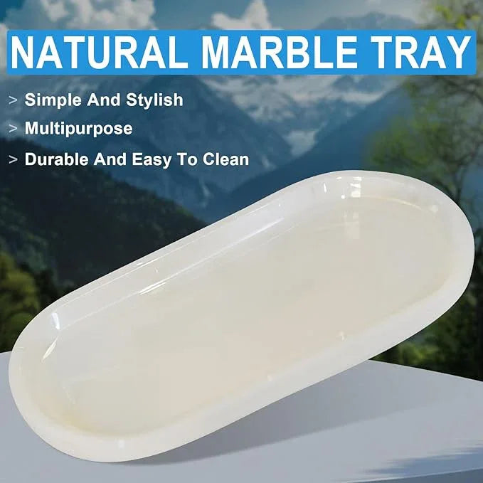 SWRONP Marble Tray for Kitchen Counter & Bathroom Countertop,Stone Vanity Tray for Dresser Decor,Small Storage Tray for Perfumes, Jewelry,Candles,Durable & Waterproof (Transparent White) - ModernBath