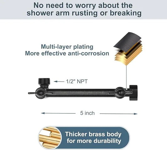 BRIGHT SHOWERS Brass Shower Arm Extender for Rain and Handheld Shower Head, 5 Inch Universal Shower Head Extension Arm, Height & Angle Adjustable, Oil-Rubbed Bronze - ModernBath