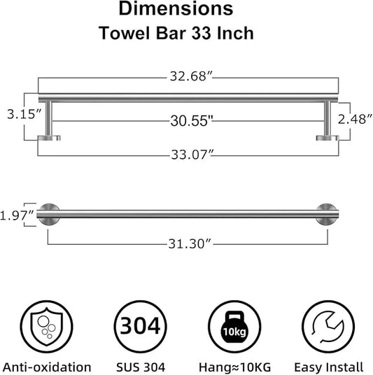 Bathroom Towel Bar, 33 Inch Towel Racks for Bathroom Wall Mounted, Heavy Duty Bathroom Towel Holder Organizer, Stainless Steel Home Towel Rod, Brushed Nickel - ModernBath