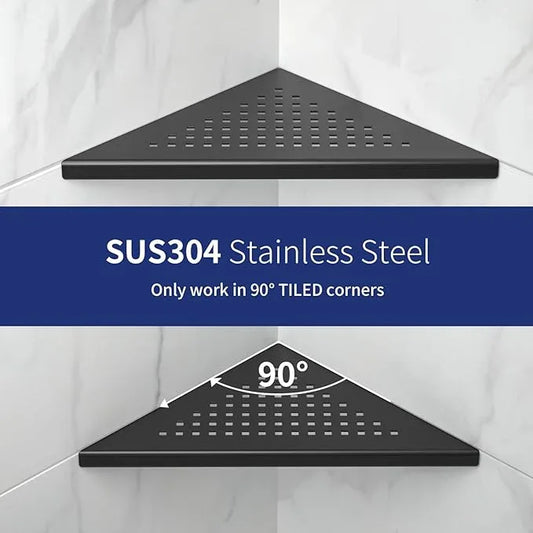 8'' Corner Shower Shelf 2 Pack, 304 Stainless Steel Grout in Bathroom Shelves, Recessed Shelf Rack for Tiled Wall, No Drilling Needed (8'', Black) - ModernBath