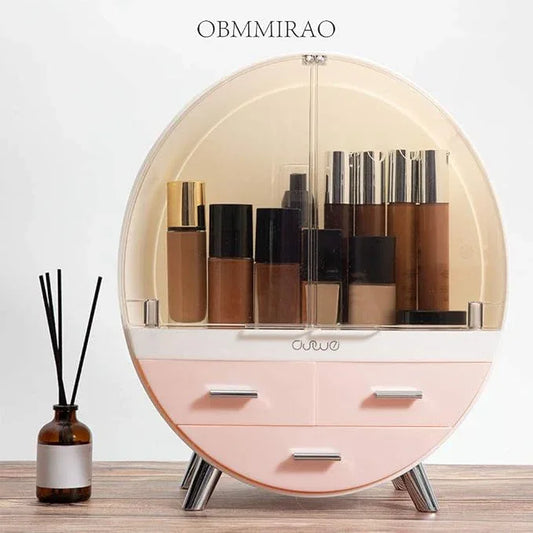 OBMMIRAO Elegant Dustproof Makeup Storage Organizer Box, Waterproof Medium Cosmetics Organizer Storage with Drawers Skincare Cosmetic Display Cases for Countertop Bathroom Dresser Dedroom - ModernBath