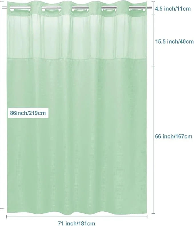 EUTXL Mint Green Long No Hook Shower Curtain with Snap in Liner,230GSM Waffle Weave Shower Curtains for Bathroom,71W x 86H - ModernBath