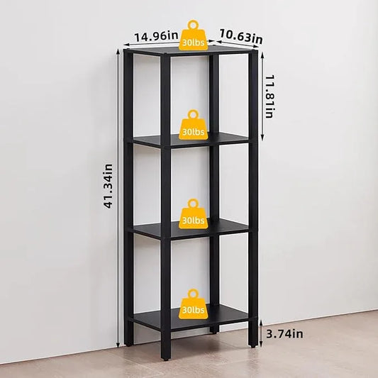 4 Tier Tall Wooden Bookshelf with Storage - Small Bookcase for Small Spaces, Shelf for Living Room, Office, Bedroom, Kitchen - Industrial Modern Black Book Shelf - ModernBath
